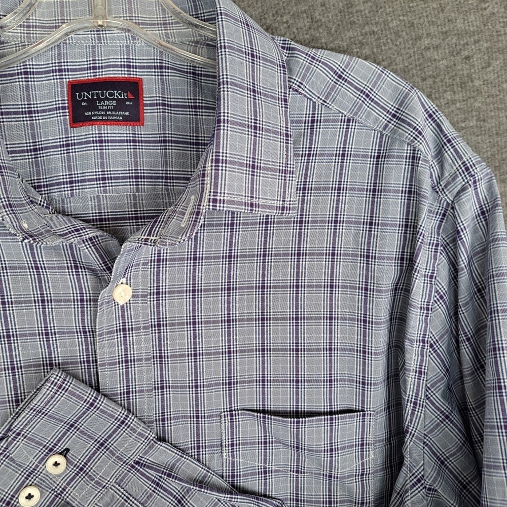 UNTUCKit Narsai Shirt Mens Large Blue Plaid Slim Fit Long Sleeve Stretch